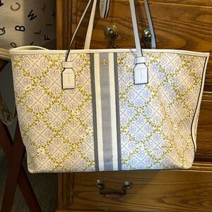 Tory Burch Yellow and Gray Patterned Tote